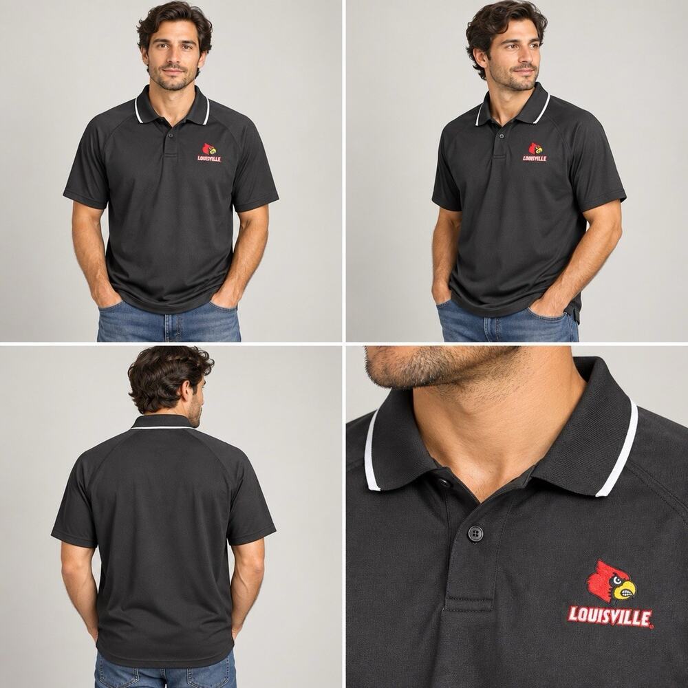 Louisville Cardinals Polo Shirt Mens Black Short Sleeve Embroidered Logo XL